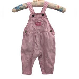 Oshkosh B'Gosh‎ Girls Vintage Infant Pink & White Striped Denim Overalls